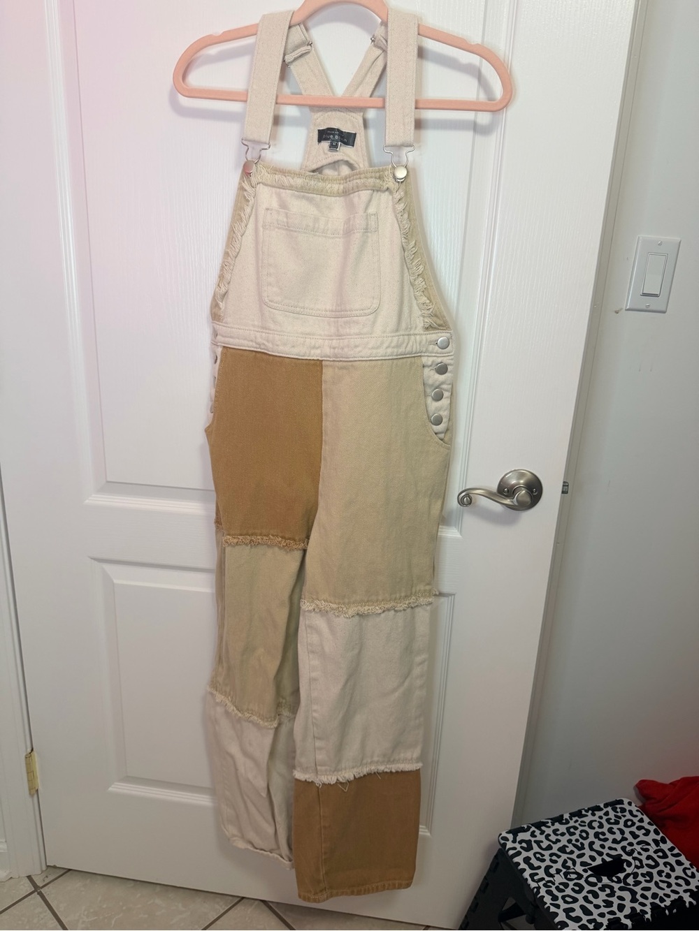 Blue Blush Patchwork Beige and Tan Women's Overalls
